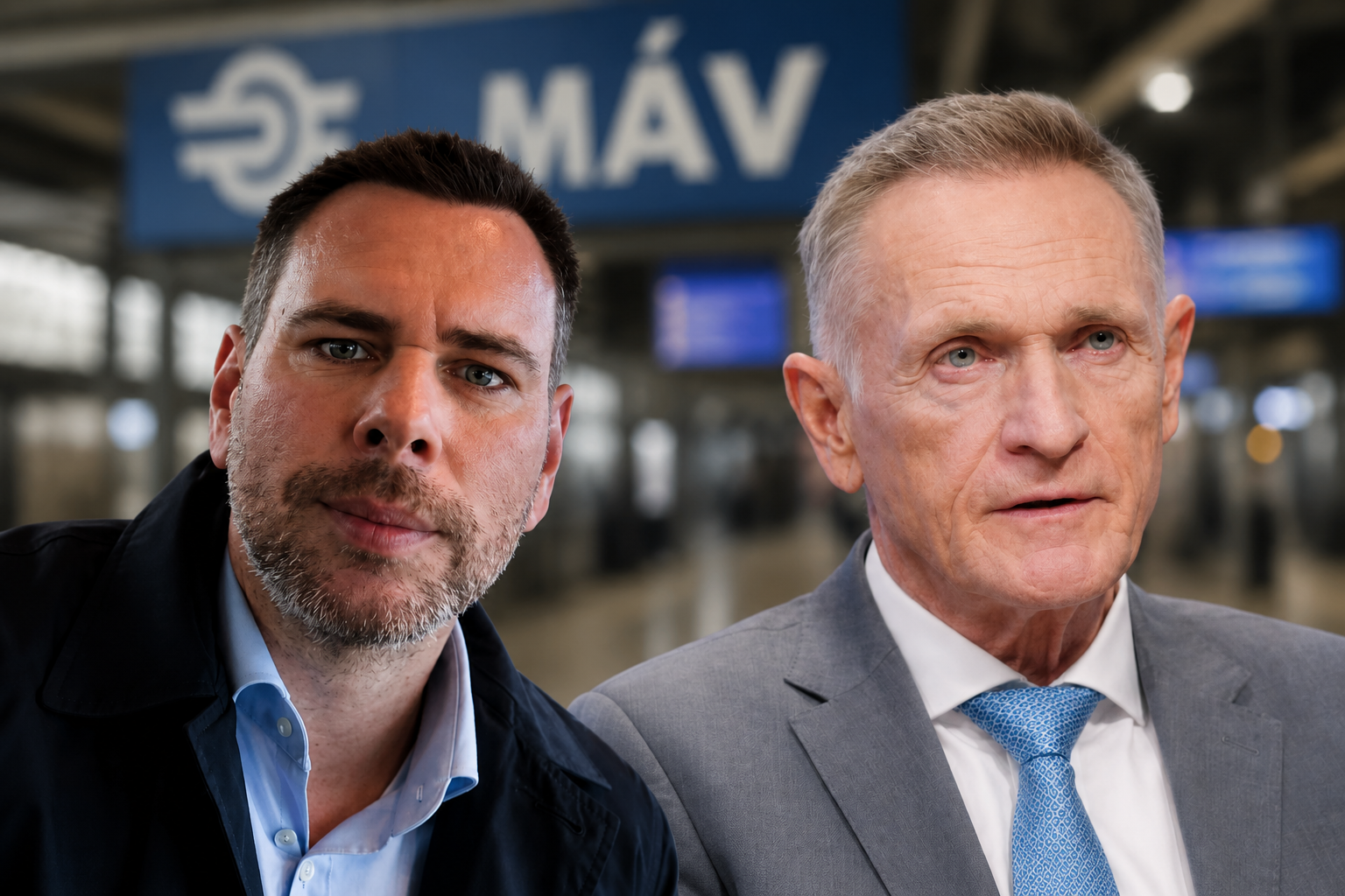 Vitézy Dávid és Wáberer György a MÁV vezetésének átalakításáról szóló cikk illusztrációjaként.
