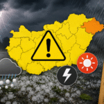 Sötét zivatarfelhők és villámlás Magyarország felett, az országos időjárási riasztás illusztrációjaként.