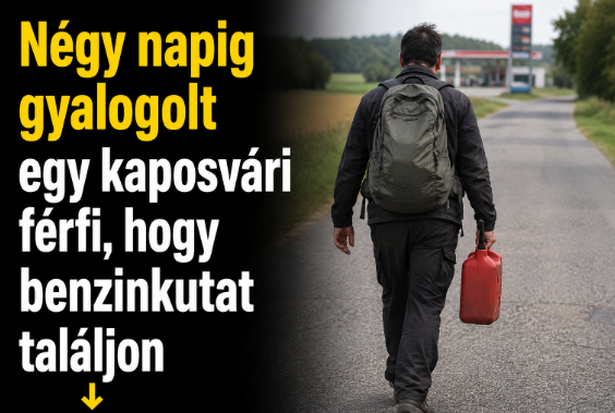 Kimerült férfi gyalogol egy mezőgazdasági terület mellett a nyári hőségben.