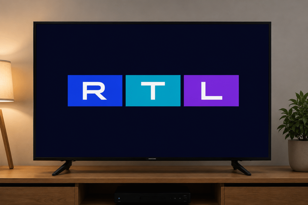 Televízió képernyőjén megjelenő RTL felirat.