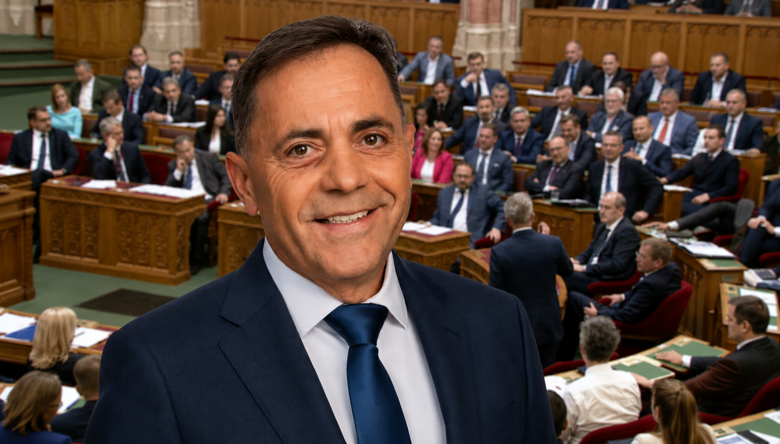Magyar Péter és Pócs János a Parlamentben, a Tisza képviselőinek kivonulásáról szóló cikk illusztrációjaként.