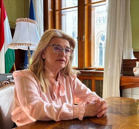 Hallerné Nagy Anikó az Országgyűlés ülésén, miután ideiglenes házelnökké választották.