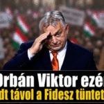 Orbán Viktor egy politikai rendezvényen, miközben a Fidesz tüntetéséről szóló hírek jelennek meg.